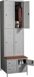 Vestiar metalic compartimentat 4+4 cu bancuta 4 usi imbracaminte si 4 usi incaltaminte L600xA800xH2170 mm B4U 