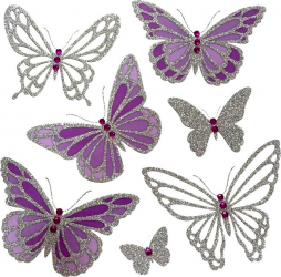 Sticker de perete 7 Fluturi cu Sclipici 25 x 25 cm Roz Argintiu JMB-BBL2926 
