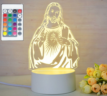 Lampa De Veghe 3D LED cu telecomanda Isus Hristos 16 culori 