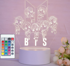 Lampa De Veghe 3D LED Trupa BTS 16 Culori schimbare culoare prin telecomanda 