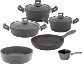 Set oale si tigai granit 9 piese Hascevher Germanitium 2 oale 3l si 4 9l cu capac cratita 3 9l cu capac si tigaie 22cm cu tava cuptor 30cm g 