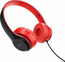 Casti Borofone Star B05 Red-Black On-Ear cu microfon conector jack 3.5mm pentru smartphone cablu 1.2 m pliabile rosii cu negru