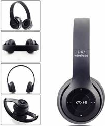 Casti wireless MRG P47 Negru cu bluetooth microfon 