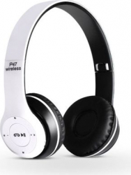 Casti bluetooth P47 cu microfon Radio Aux SD Card ALB