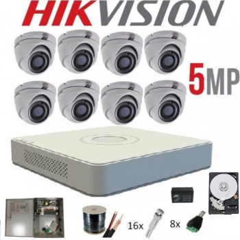 Kit complet 8 camere supraveghere interior 5MP TURBOHD HIKVISION 20 m IR sursa backup accesorii HDD 2 TB - 201801014738 