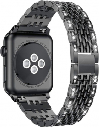 Curea Metalica pentru Apple Watch Compatibila cu Apple Watch 1/2/3/4/5/6 Dragon Skin Negru Insertii Stralucitoare 42 mm 
