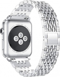 Curea Metalica pentru Apple Watch Compatibila cu Apple Watch 1/2/3/4/5/6 Dragon Skin Silver Insertii Stralucitoare 38 mm