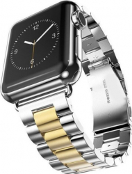 Curea Metalica pentru Apple Watch Compatibila cu Apple Watch 1/2/3/4/5/6 Gold Silver 44 mm 
