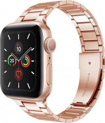 Curea Metalica pentru Apple Watch Compatibila cu Apple Watch 1/2/3/4/5/6 Model Slim Super Usor Rose Gold 44 mm 