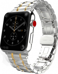 Curea Metalica pentru Apple Watch Compatibila cu Apple Watch 1/2/3/4/5/6/7 Doua nuante Silver and Gold 42mm 