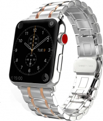 Curea Metalica pentru Apple Watch Compatibila cu Apple Watch 1/2/3/4/5/6/7 Doua nuante Silver and Rose Gold 44mm 