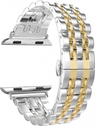 Curea Metalica Zale impletite pentru Apple Watch Compatibila cu Apple Watch 1/2/3/4/5/6 Silver and Gold 44mm MTP23374 