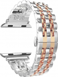 Curea Metalica Zale impletite pentru Apple Watch Compatibila cu Apple Watch 1/2/3/4/5/6 Silver and Rose Gold 44mm MTP23378 