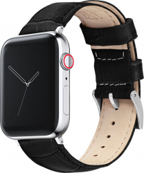 Curea pentru Apple Watch Piele Naturala Leather Loop Compatibila cu Apple Watch 1/2/3/4/5/6 Black Accente Argintii 38 mm MTP23423 