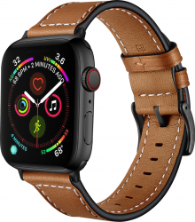 Curea pentru Apple Watch Piele Naturala Leather Loop Compatibila cu Apple Watch 1/2/3/4/5/6 Maro Cusatura Alba 38 mm 