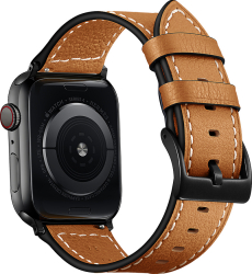 Curea pentru Apple Watch Piele Naturala Leather Loop Compatibila cu Apple Watch 1/2/3/4/5/6 Maro Deschis Cusatura Alba 40 mm 