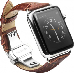 Curea pentru Apple Watch Piele Naturala Leather Loop Compatibila cu Apple Watch 1/2/3/4/5/6/7/SE Brown Mecanism inchidere Butterfly 42mm 