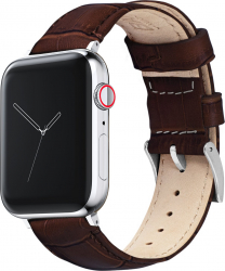 Curea pentru Apple Watch Piele Naturala Leather Loop Compatibila cu Apple Watch 1/2/3/4/5/6/7/SE Dark Brown Accente Argintii 38 mm 