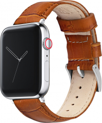 Curea pentru Apple Watch Piele Naturala Leather Loop Compatibila cu Apple Watch 1/2/3/4/5/6/7/SE Light Brown Accente Argintii 40 mm 