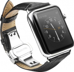 Curea pentru Apple Watch Piele Naturala Leather Loop Compatibila cu Apple Watch 1/2/3/4/5/6/7/SE Negru Mecanism inchidere Butterfly 42mm 