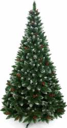 Brad Artificial de Craciun Holly cu Conuri Naturale Fructe Holly si Cristale de Zapada pe Varfuri 220cm 