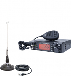 Kit Statie radio CB PNI ESCORT HP 9001 PRO ASQ reglabil AM-FM 12V 4W + Antena CB PNI ML100 26-30MHz 250W 100cm magnet 125mm inclus 
