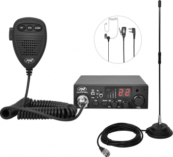 Pachet statie radio CB PNI ESCORT HP 8001L ASQ 4W 12V 40 canale + Antena CB PNI Extra 40 cu magnet inclus lungime 45 cm 30W 