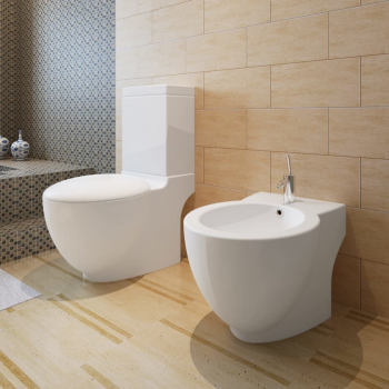 Set vas de toaleta si bideu din ceramica alb 