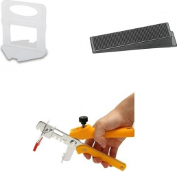 Pachet sistem nivelare gresie STAR START - 100 clipsuri 0.5 mm 100 pene 1 cleste metalic
