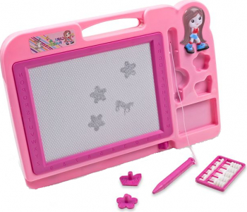 Tablita de scris sau desenat 2 in 1 magnetica si pentru creta Scrie-sterge cu accesorii 30.5x21 cm Roz JMB-BBL3067 