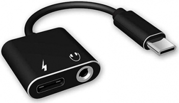 Cablu adaptor 2 in 1 de la USB-C la port audio jack 3.5 mm si USB-C pentru incarcare 