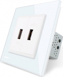 Priza dubla USB Livolo VL-C792USB-11 cu rama din sticla Alb 