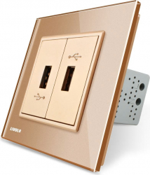 Priza dubla USB Livolo VL-C792USB-13 rama din sticla Auriu 