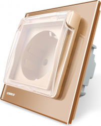 Priza simpla Livolo VL-C7C1EUWF-13 rama din sticla si capac de protectie rezistent la apa Auriu 