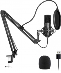 Microfon Profesional Maono AUA04 pentru studio Condenser BM800 cu stand metalic pentru Podcast Streaming Gaming Karaoke 