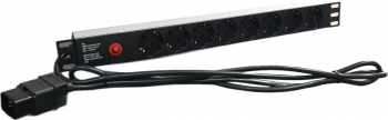Bara alimentare profesionala PDU rack 19 din aluminiu LanKATT cu 8 prize SCHUKO siguranta 16A si alimentare prin mufa C20 tip SERVER 