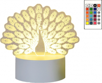 Lampa De Veghe 3D LED cu telecomanda Paun 16 culori 