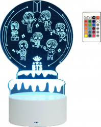 Lampa De Veghe 3D LED Trupa BTS MINI 16 Culori schimbare culoare prin telecomanda 