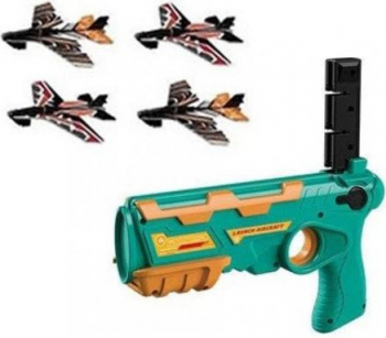 Pistol de jucarie tip lansator cu 4 avioane verde 