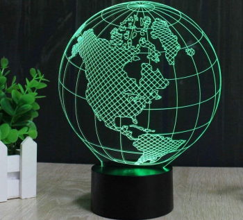 Lampa De Veghe 3D LED Glob Pamantesc 7 Culori Lumina Ambientala 