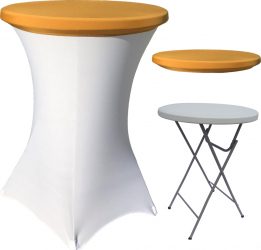 Set masa pliabila rotunda inalta bar CULINARO D80xH110cm husa elastica alba capac elastic auriu 