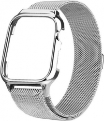 Curea iUni compatibila cu Apple Watch 1/2/3/4/5/6 38mm Milanese Loop carcasa protectie incorporata Silver 