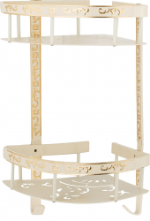 Etajera baie TRENDY and rsquo S dubla montare pe colt white-gold 35cm X 30cm 