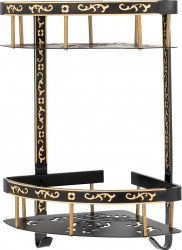 Etajera baie TRENDYS dubla montare pe colt black-gold 35cm X 30cn 