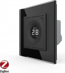 Senzor de Temperatura si Umiditate Livolo VL-FCEZ-2BP-12 cu rama din sticla Protocol Zigbee Negru 