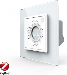 Senzor de temperatura si umiditate Livolo cu Rama din Sticla Protocol Zigbee Alb 