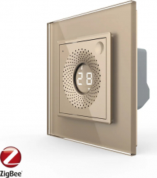 Senzor de temperatura si umiditate Livolo cu Rama din Sticla Protocol Zigbee Auriu 
