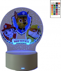 Lampa De Veghe LED Paw Patrol 16 Culori cu telecomanda Lumina Ambientala Alimentare USB sau 3 baterii AA 