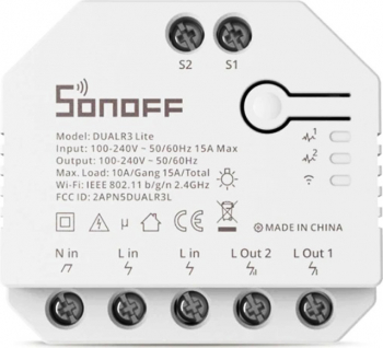 Releu Sonoff Dual R3 Lite Programari 2 canale Wi-Fi 2.4 GHz Alb 