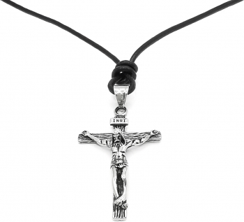 Cruciulita inox Isus Hristos Rastignit pe Cruce cu Snur negru din Piele Personal Style 